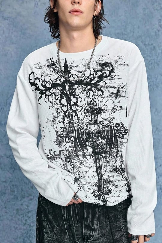 Beyaz Gotik Motifli Skull Harajuku Unisex Sweatshirt