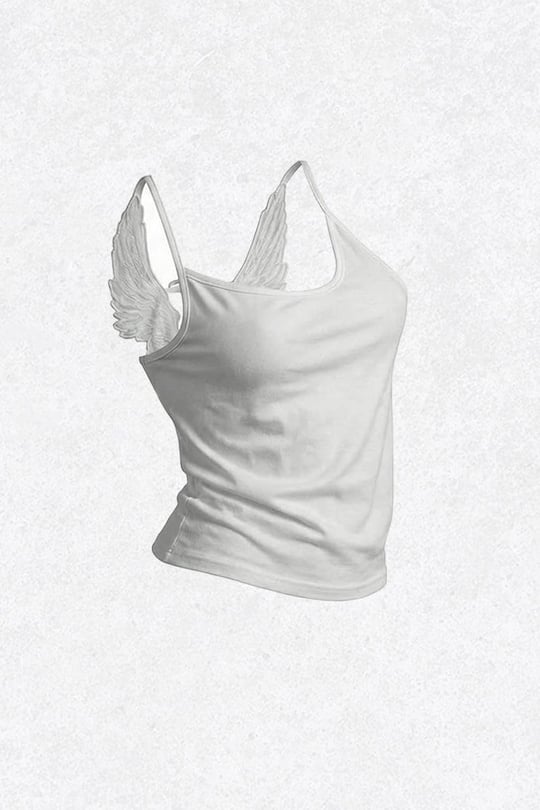 Beyaz Melek Kanatlı Croap Nakışlı Kot Şort İkili Takım