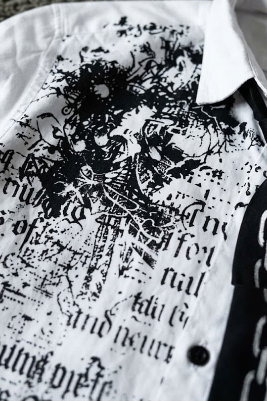 Beyaz Skull Gotik Siyah Zincir Baskılı Kravatlı Grunge Y2K Unisex Uzun Kollu Gömlek