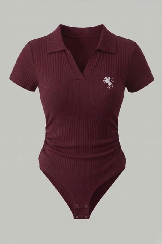 Bordo Polo Ribana Y2K Çıtçıtlı Body