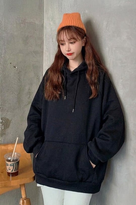 Siyah Oversize Kalın Kapüşonlu Y2K Unisex Sweatshirt