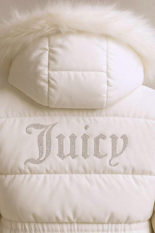 Ekru Juicy Peluş Kapüşonlu Şişme Crop Mont