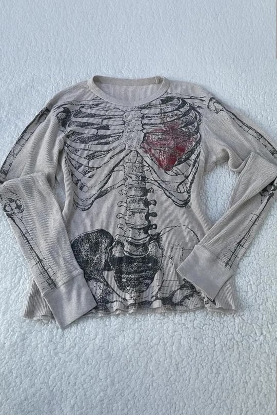 Gri Skeleton Anatomik Red Hearth Gotik Y2K Unisex Sweatshirt