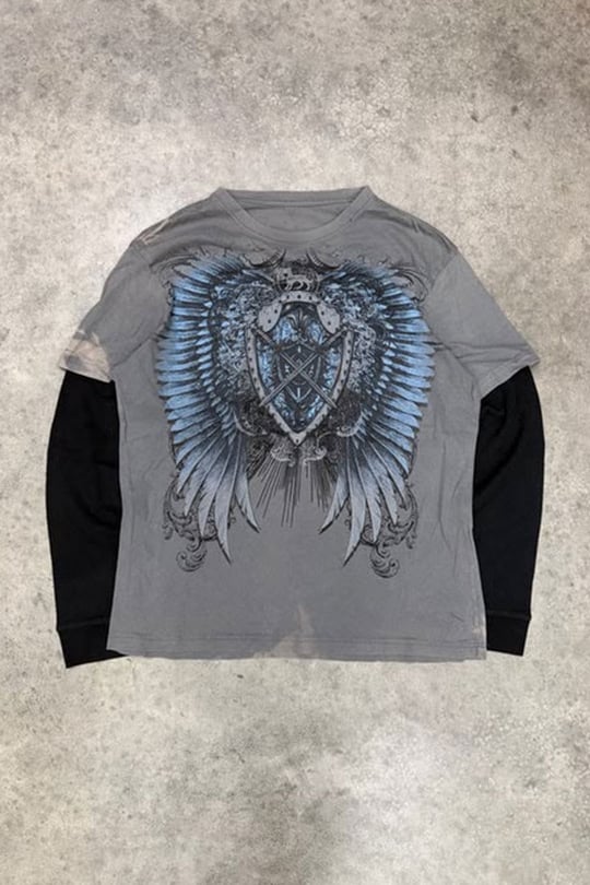 Gri Wing & Shield Gotik Siyah Kollu Unisex Sweatshirt