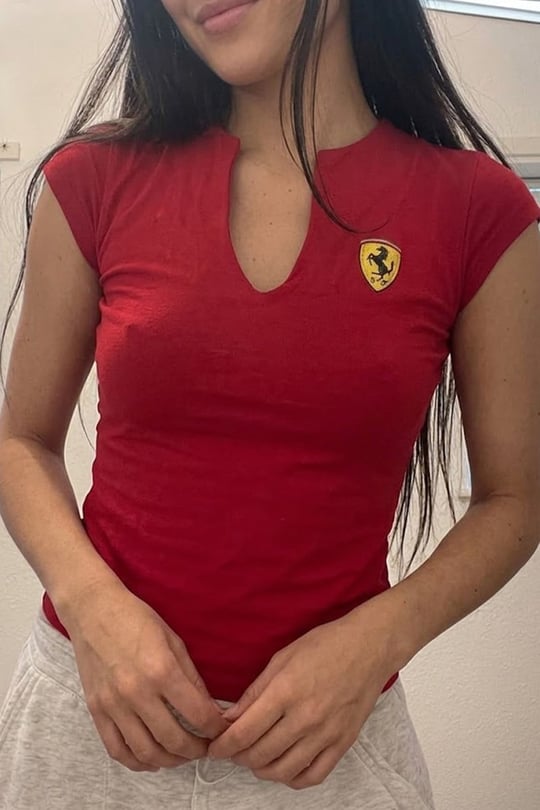 Kırmızı Ferrari F1 Kısa Kollu Crop