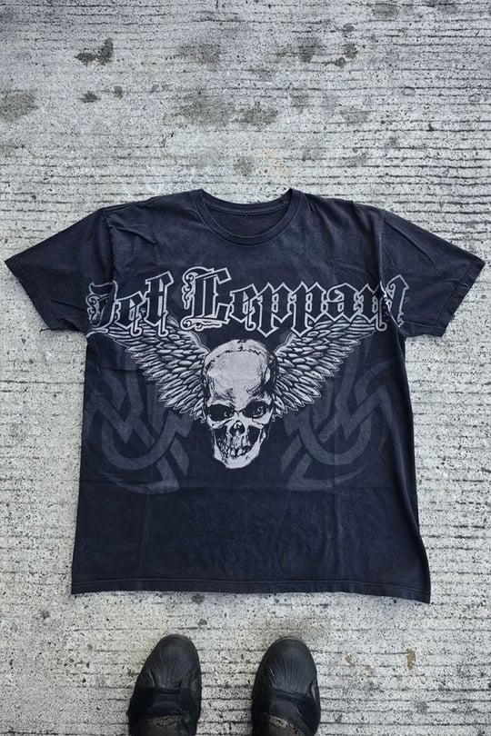 Siyah Gotik Def Leppard Skull Y2K Unisex T-Shirt