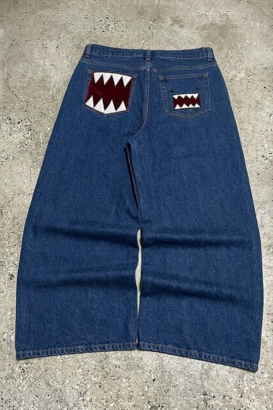 Mavi Domo-Kun Y2K Unisex Baggy Pantolon