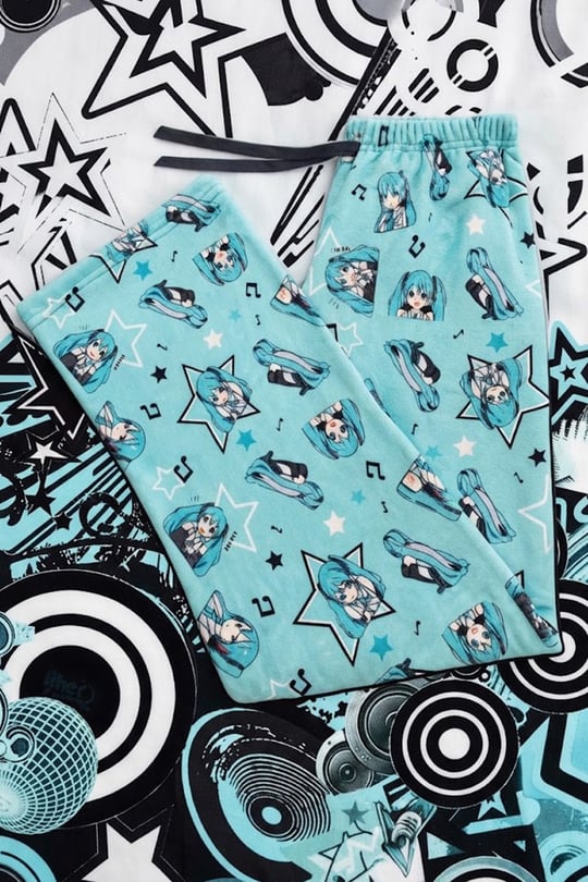 Mavi Hatsune Miku Anime Beli Lastikli Y2K Eşofman
