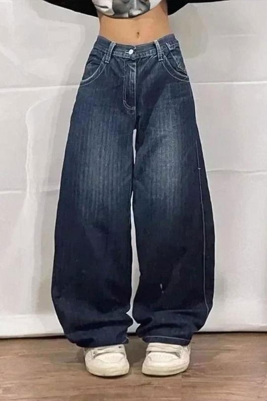Mavi Skater Skull Arka Cep Yamalı Baggy Pantolon