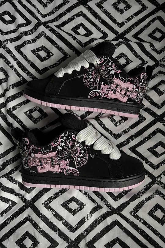 Pembe DC Shoes Desenli Siyah Sneaker Ayakkabı