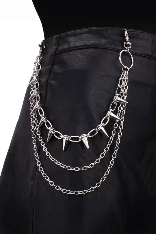 Silver 3 Zincirli Dikenli Punk Gotik Pantolon Zinciri