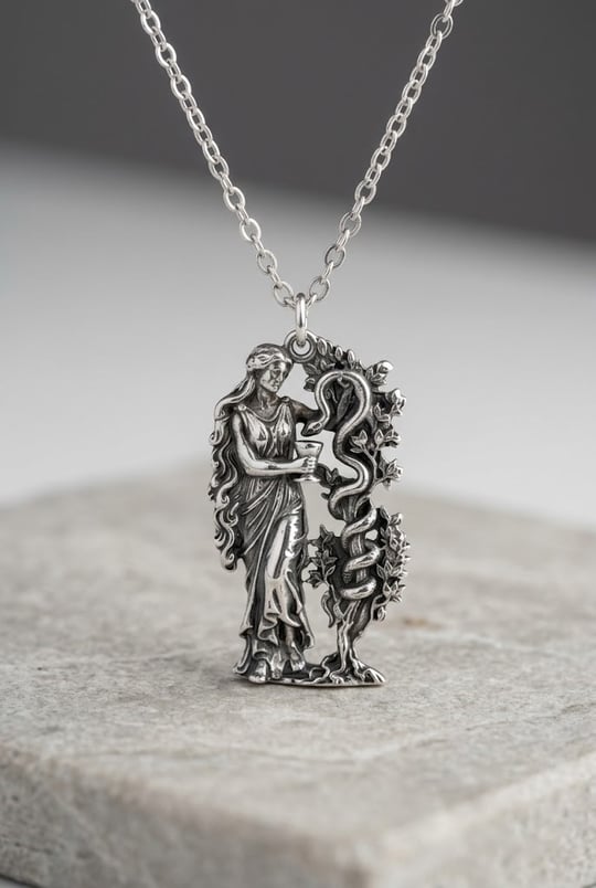 Silver Antik Yunan Sağlık Tanrıçası Hygieia Yılan Kolye