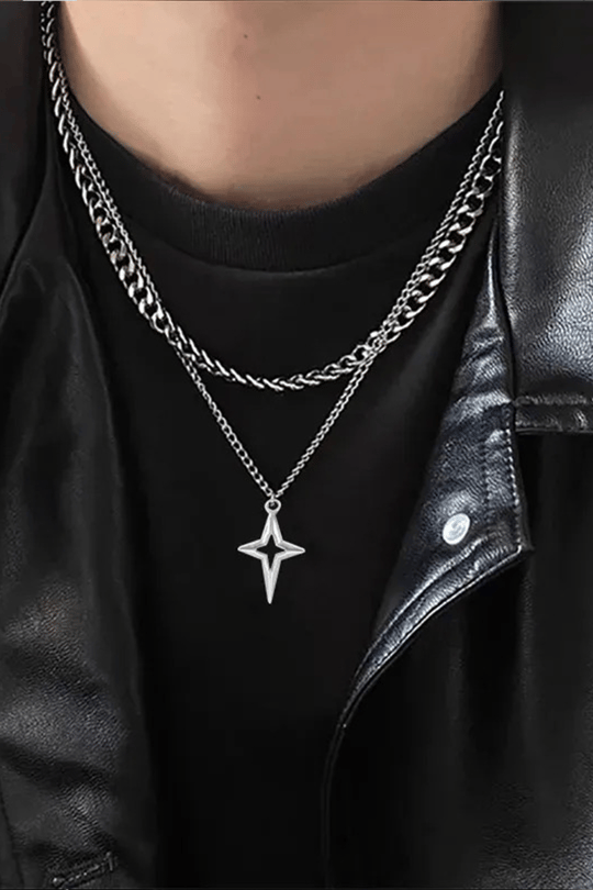 Silver İkili Zincir Yıldız Kolye