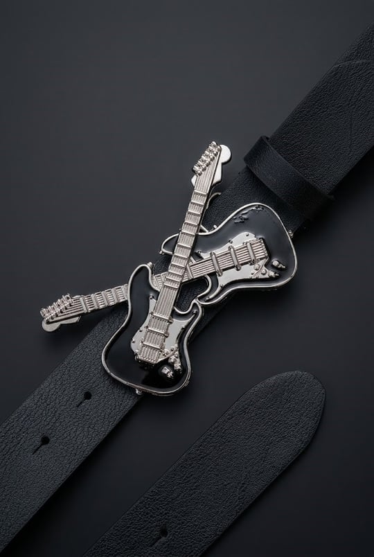 Siyah Double Guitar Gotik Deri Kemer