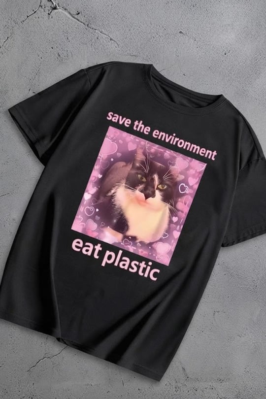 Siyah Eat Plastic Cat Memae Unisex T-Shirt