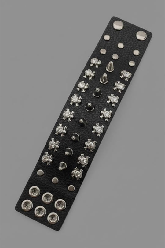 Siyah Gotik 3 Şerit Skull Dikenli Harajuku Deri Bileklik