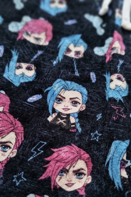 Siyah Lol Jinx and Vi Beli Lastikli Y2K Eşofman