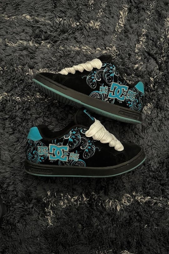 Siyah Mavi DC Shoes Baskılı Siyah Sneaker Ayakkabı