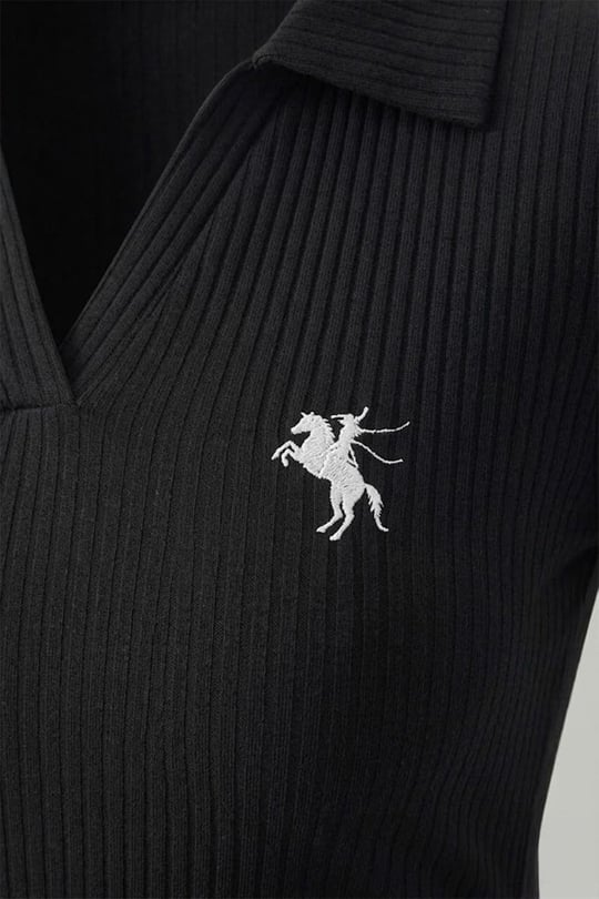 Siyah Polo Ribana Y2K Çıtçıtlı Body
