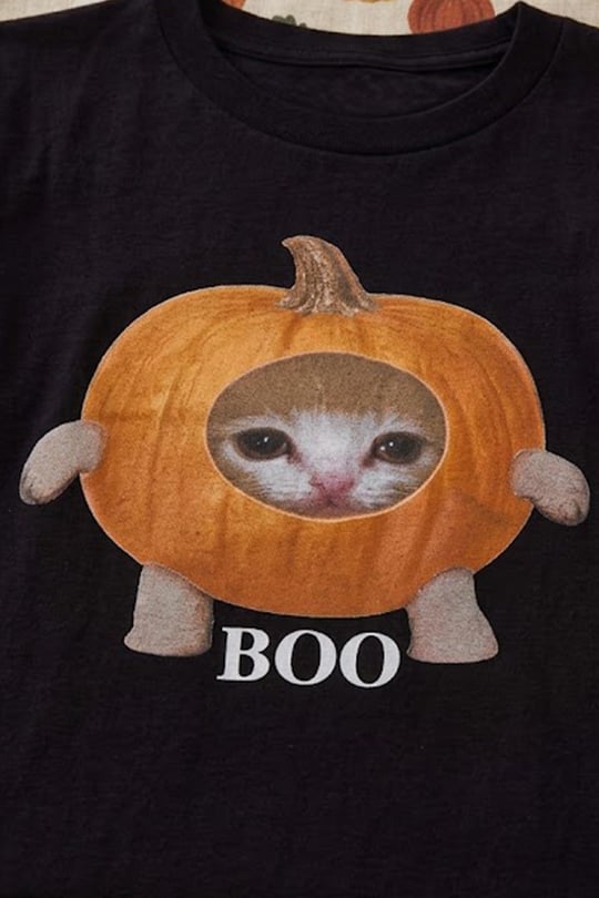Siyah Pumpkin Cat BOO Halloween Unisex T-Shirt