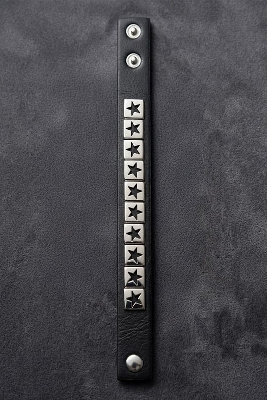 Siyah Silver Tek Şeritli Star Gotik Deri Bileklik