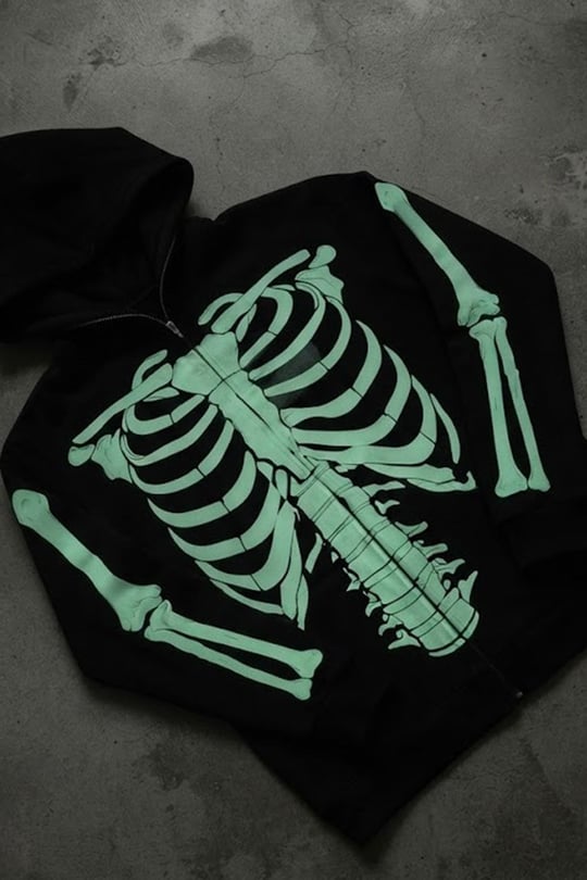 Siyah Skeleton Body Fosforlu Gotik Halloween Unisex Hırka