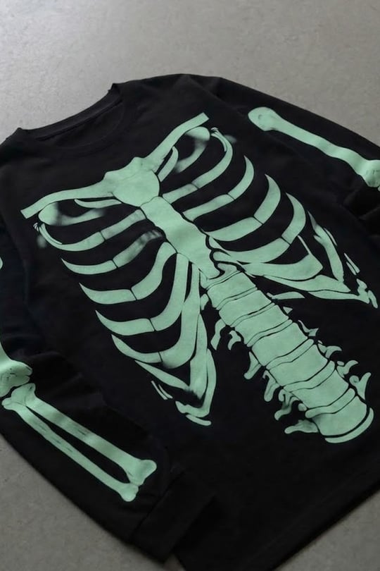 Siyah Skeleton Body Fosforlu Gotik Halloween Unisex Sweatshirt