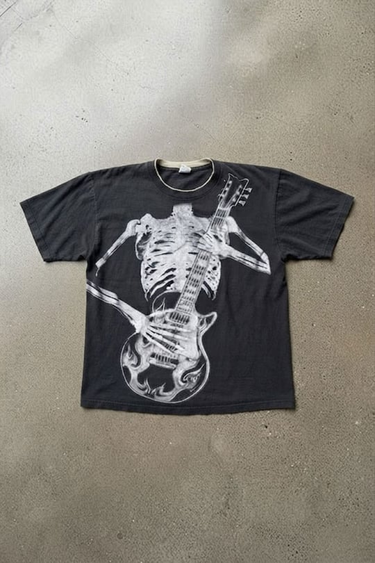 Siyah Skeleton Guitar Gotik Y2K Unisex T-Shirt