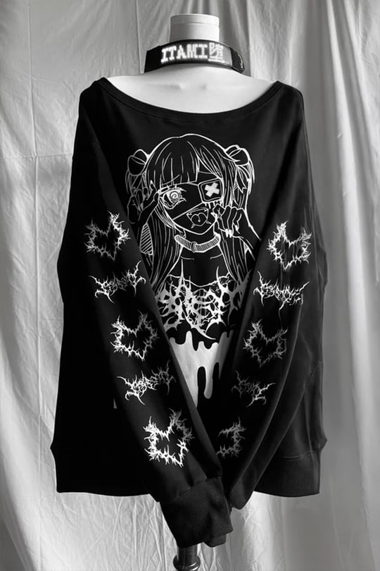 Siyah Yami Kawai Anime Grunge Y2K Sweatshirt