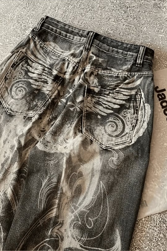 Siyah Yıkamalı Shadow Spine Yırtık Detaylı Gotik Y2K Unisex Baggy Pantolon