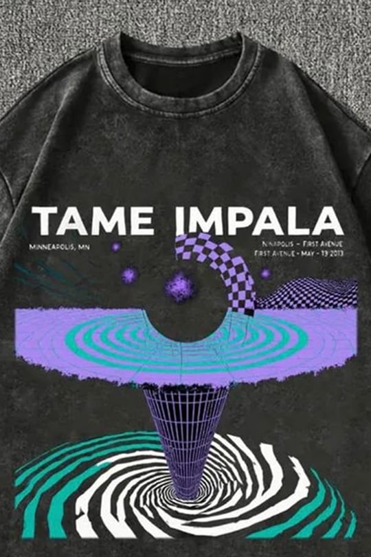 Siyah Yıkamalı Tame Impala Vintage Y2K Unisex T-Shirt