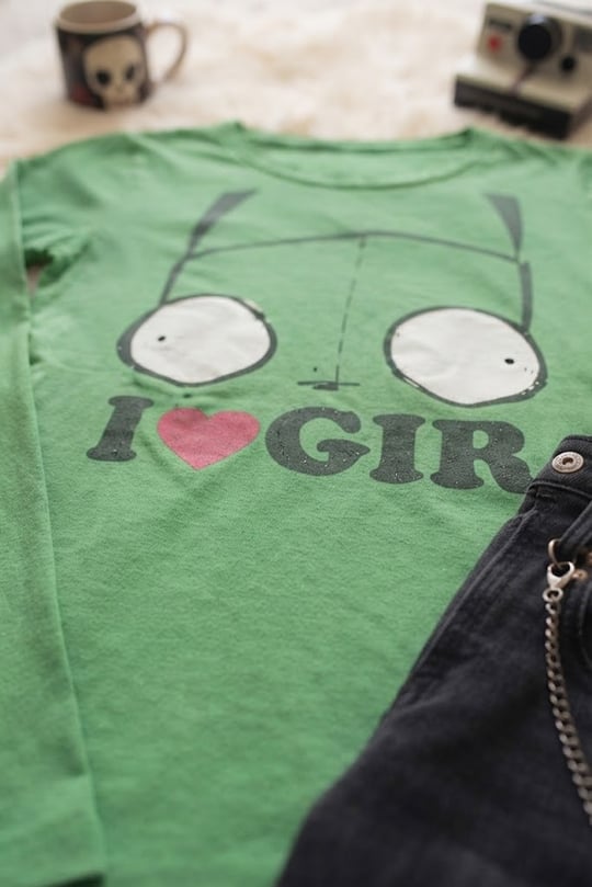 Yeşil I Love Invader Zim GIR Y2K Uzun Kollu Crop