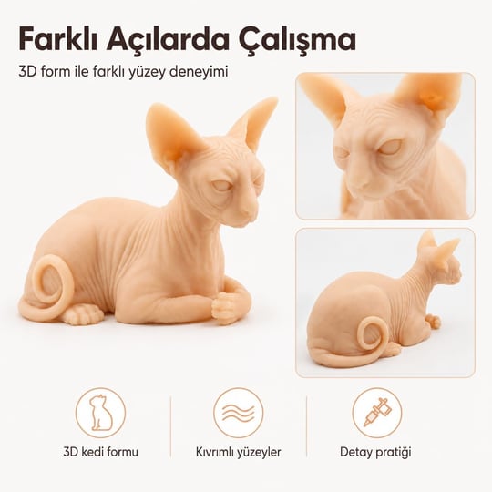 3D Kedi Şeklinde Dövme Deneme Derisi