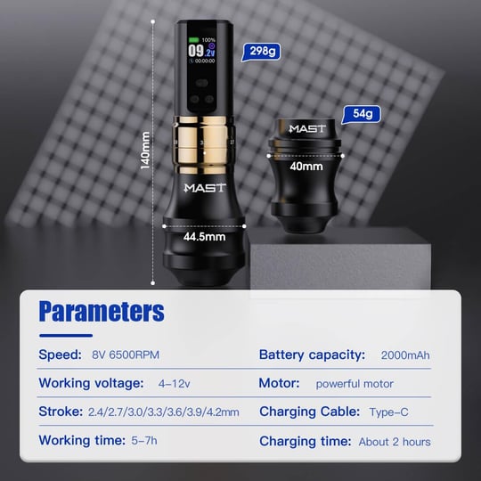 Mast Fold 2 Pro Gold Kablosuz Dövme Makinesi (Tek Batarya)