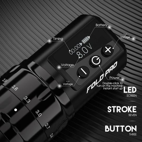 Mast Fold Pro Ayarlanabilir Stroke 2.4–4.2mm Çift Batarya Kablosuz Pen Dövme Makinesi Siyah