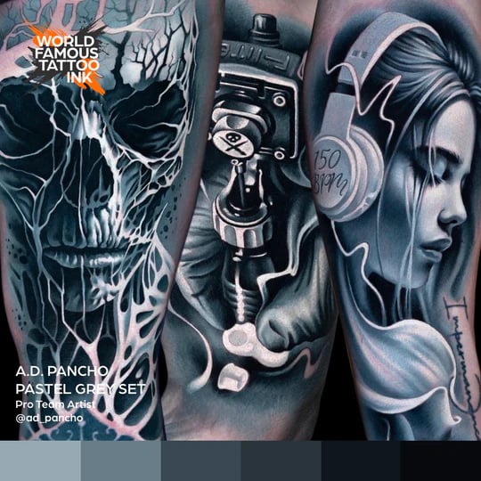 World Famous Ink A.D Pancho Pastel Greys 6’lı Set Dövme Boyası 1oz (30 ml)