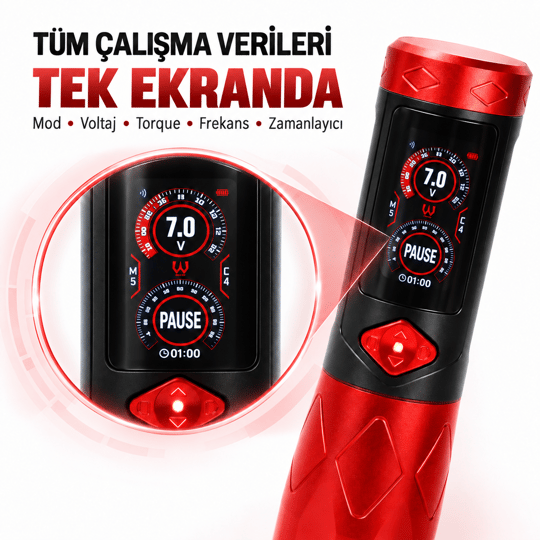 Ava GTR Adjustable Stroke Kablosuz Dövme Makinesi Red