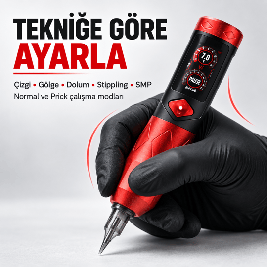Ava GTR Adjustable Stroke Kablosuz Dövme Makinesi Red