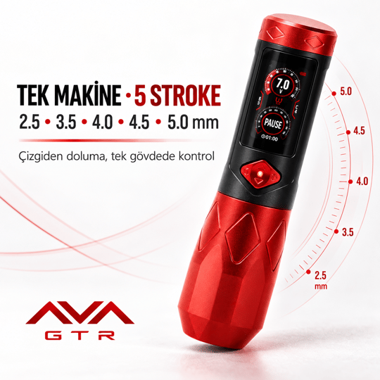 Ava GTR Adjustable Stroke Kablosuz Dövme Makinesi Red