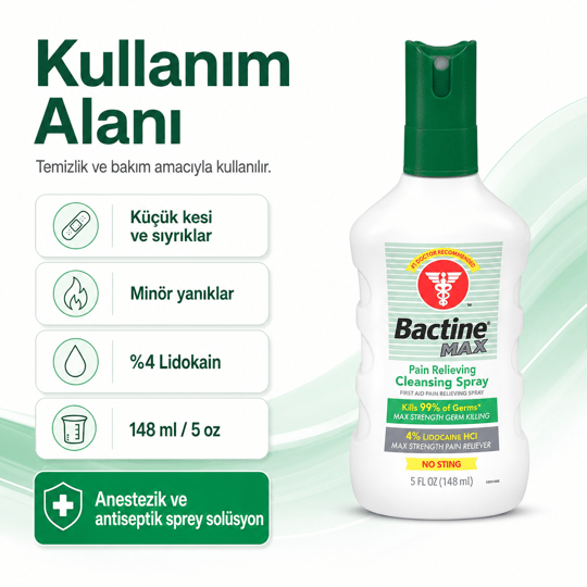 Bactine Max - Anestezik ve Antiseptik Sprey Solüsyon - 5 oz Sprey Şişe
