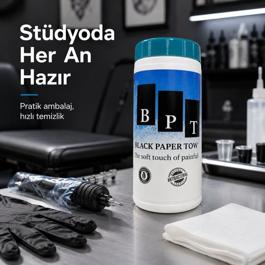 BPT Black Paper Towel Alkolsüz Antibakteriyel Dövme Islak Mendil