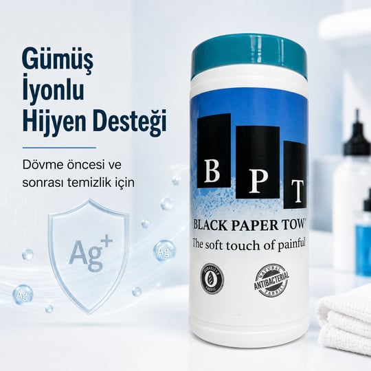 BPT Black Paper Towel Alkolsüz Antibakteriyel Dövme Islak Mendil