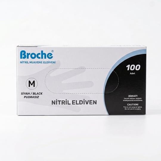 Broche Siyah Medium Pudrasız Nitril Dövme Eldiveni 100 Adet
