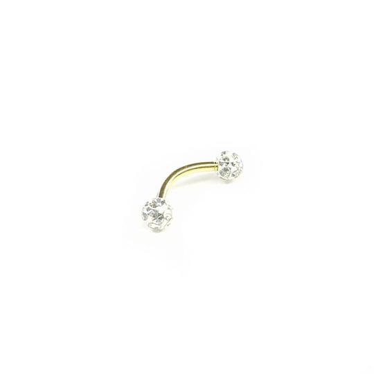Cerrahi Çelik Gold Bar Çift Top Taşlı Kaş Piercing (8mm)