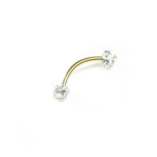 Cerrahi Çelik Gold Bar Çift Top Taşlı Kaş Piercing (10mm)