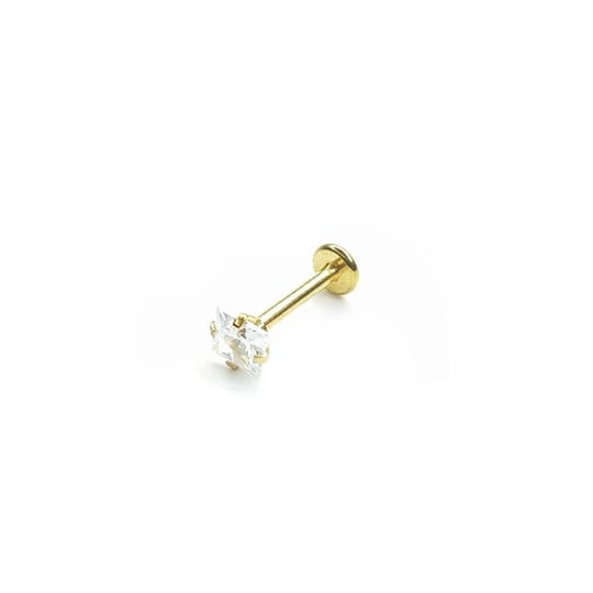Cerrahi Çelik Gold Bar Kare Taşlı Tragus Piercing (10mm)