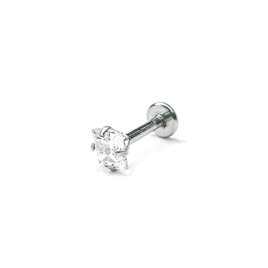 Cerrahi Çelik Silver Bar Kare Taşlı Tragus Piercing (6mm)