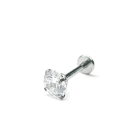 Cerrahi Çelik Silver Bar Prizma Taşlı Tragus Piercing (8mm)