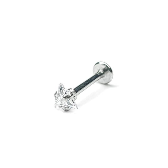 Cerrahi Çelik Silver Bar Üçgen Taşlı Tragus Piercing (8mm)
