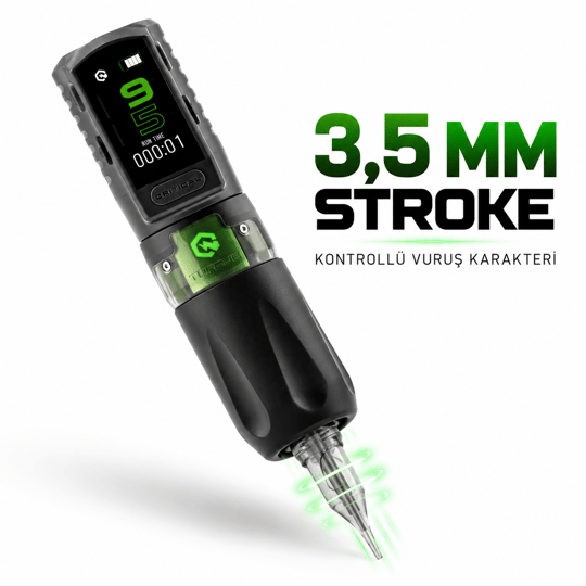 Critical Torque 3.5mm Stroke Tek Bataryalı Kablosuz Dövme Makinesi - Siyah